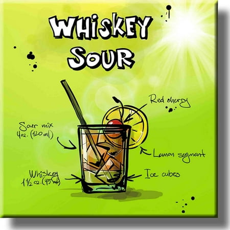 Whiskey Sour Cocktail Recipe Picture on Stretched Canvas, Wall Art Decor, Ready to