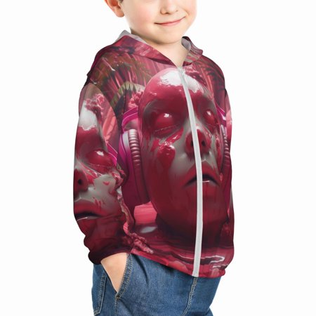 

Uemuo Surreal Pink Headphones Pattern Rash Guard for Boys Girls Long Sleeve Swim Shirts UPF 50+ UV Sun Protection Hooded Fishing Shirt with Pocket for Kid-2 Years