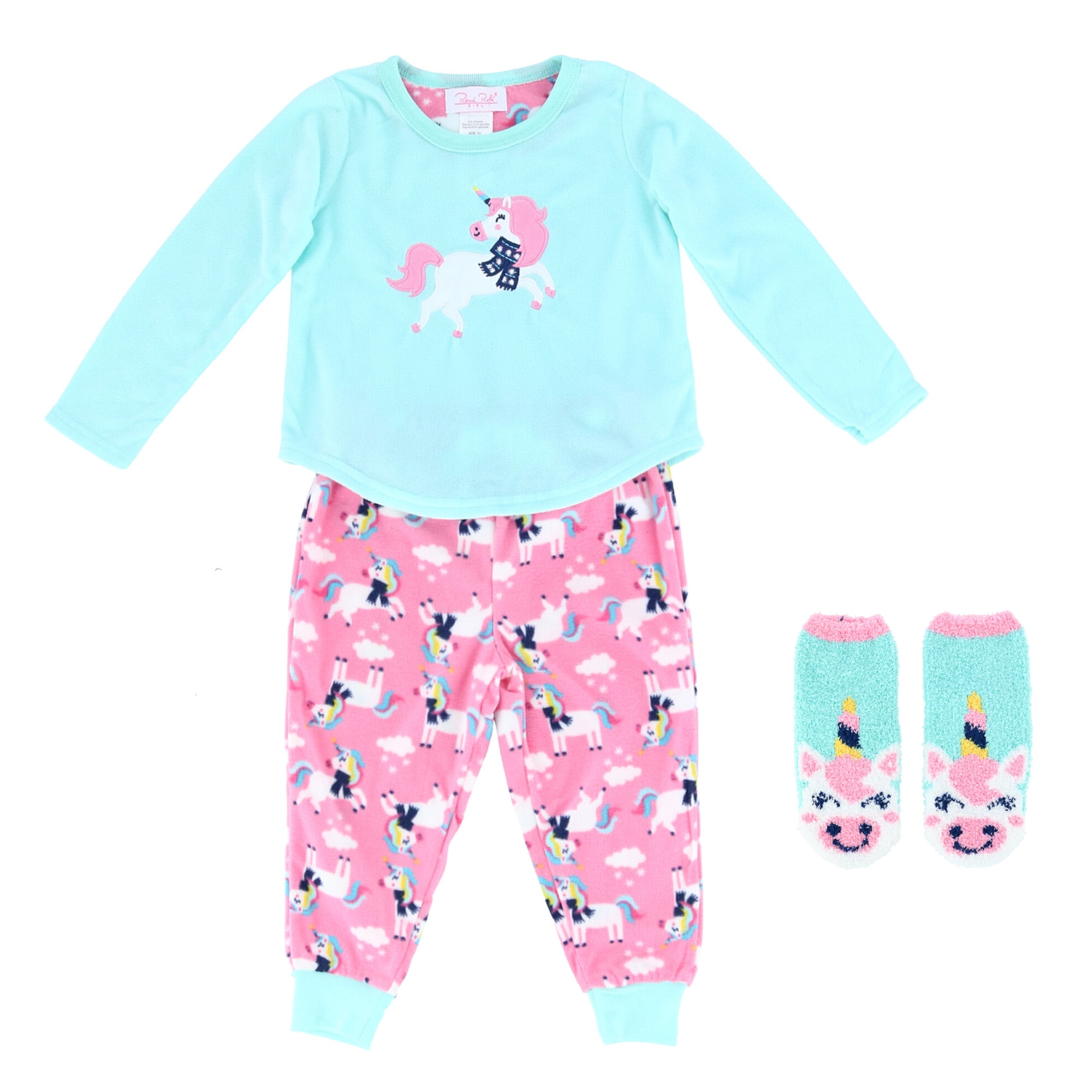 Rene Rofe Girl's Unicorn Print Long Pajama Set with Matching Socks ...