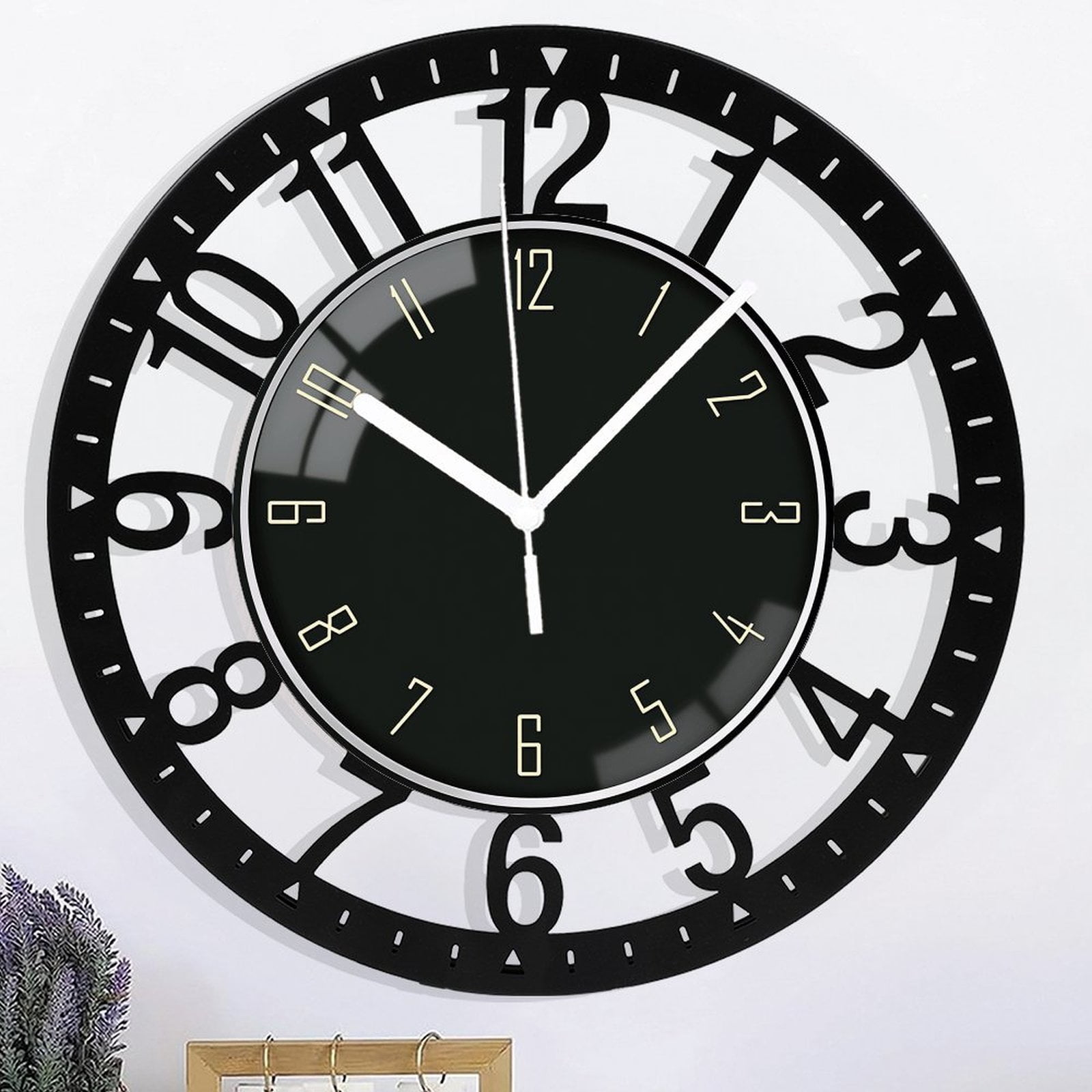 Wrought Iron Wall Clock 10 Inch Black Dial Arabic Numerals Simple Modern Clocks Silent Non-Ticking Decorative Hanging Wall Clock for Kitchen Bedroom Living Room 25cm Style 10×10inch(25×25c