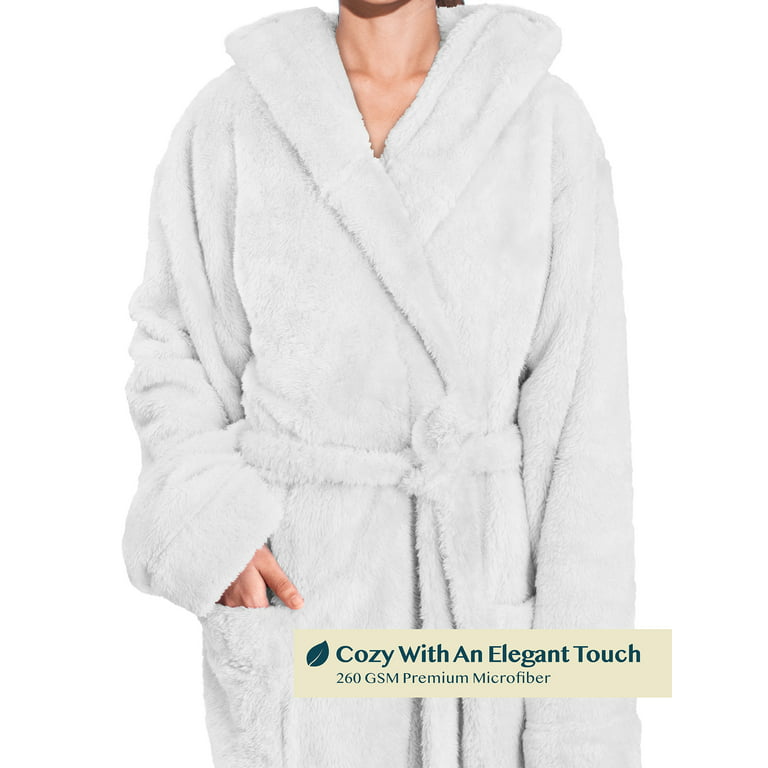 PAVILIA Women Hooded Plush Soft Robe | Fluffy Warm Fleece Sherpa Shaggy  Bathrobe (S/M, Gray)