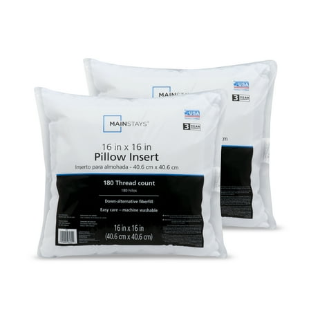 Mainstays Decorative Pillow Insert 100 Polyester 16 X 16 Set Of