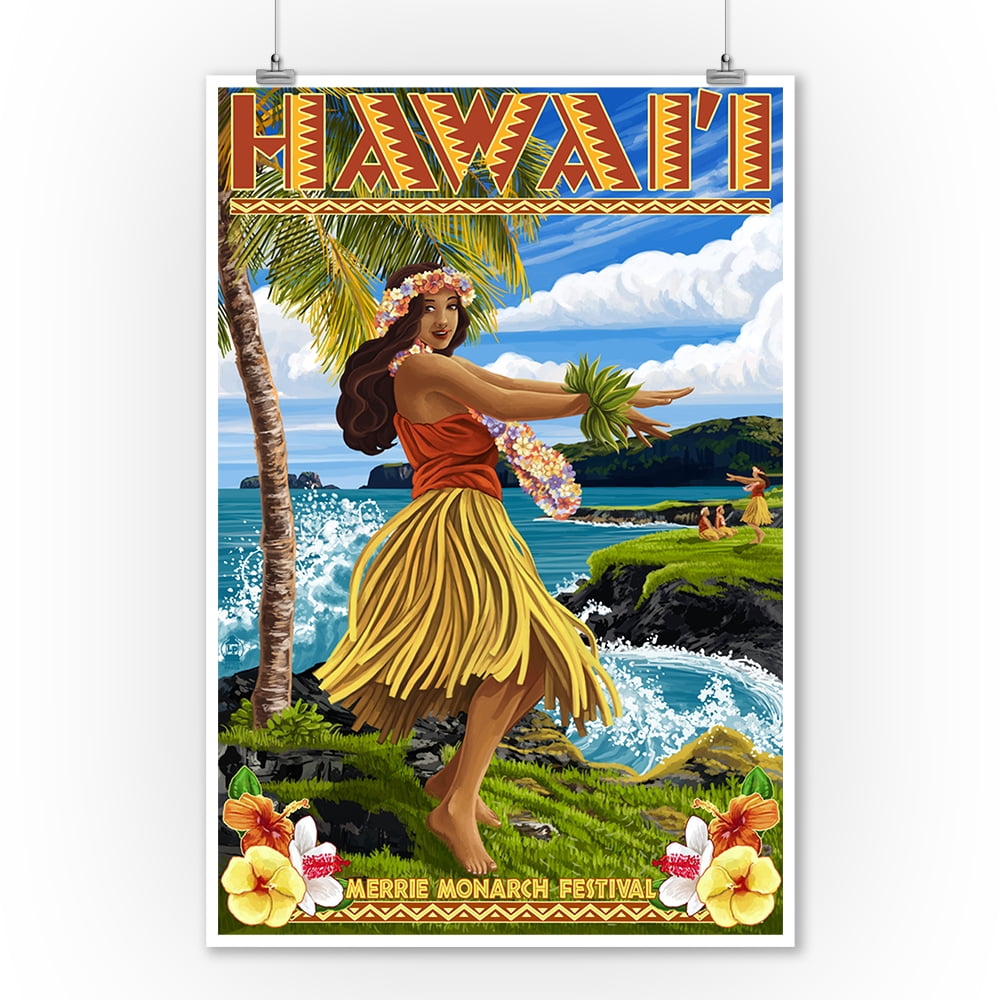 Hawaii Hula Girl on Coast Merrie Monarch Festival Lantern Press
