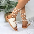 thumbnail image 4 of Quaouag Women's Lace Up Open Toe Strappy Sandals, Ankle Wrap Flat Dressy Tie Up Summer Footwear, 4 of 7