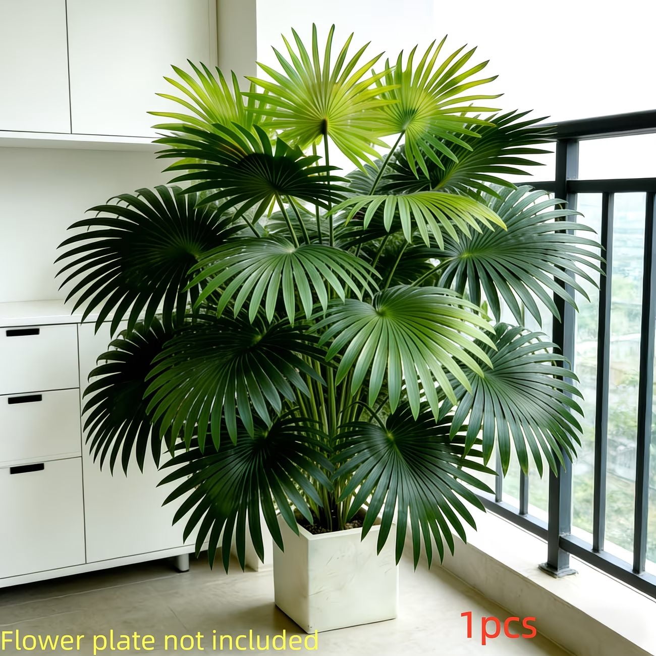 Outdoor Large Fake Fan Palm Tree,Weather Resistant Faux Plant for Patio Garden Decor | No Pot 33.46in 2Pack
