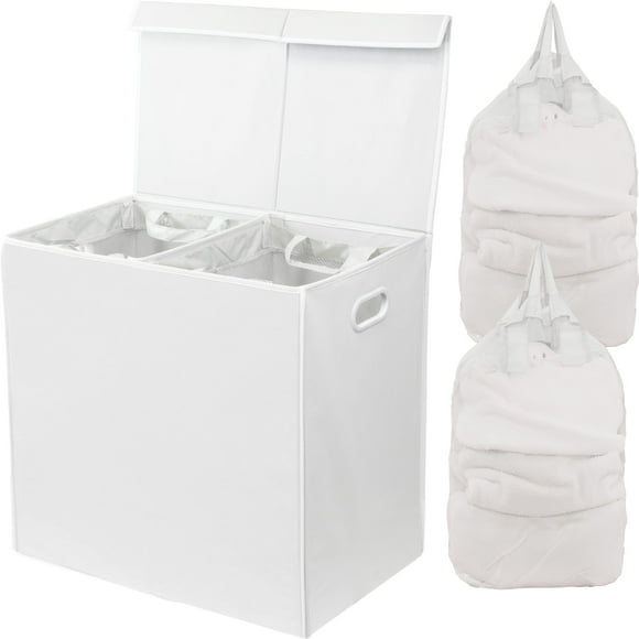 Cesto para ropa sucia Simple Houseware doble con tapa, color blanco