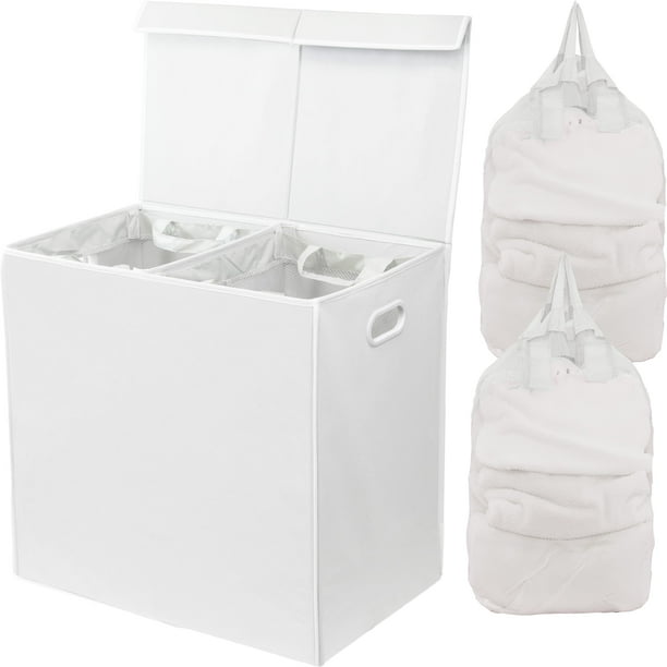 Cesto para ropa sucia Simple Houseware doble con tapa, color blanco
