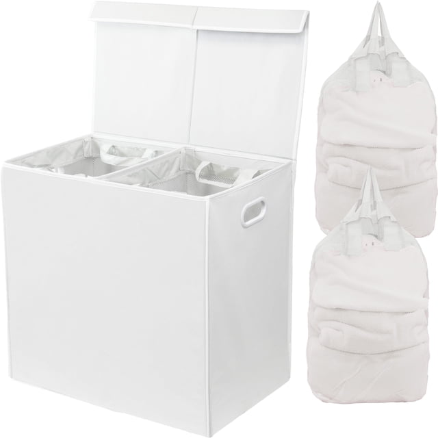 Cesto para ropa sucia Simple Houseware doble con tapa, color blanco