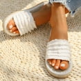 thumbnail image 2 of LOVZFMLL Sandals for Women Textile Open Toe Slip On Flat Slippers Summer Casual Outdoor Beach Vacation Fashion Slide Sandals White 8, 2 of 8