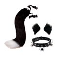 thumbnail image 2 of Conjunto de 4 orejas y cola de zorro de peluche, de piel sintética, cola larga, para cosplay de Lolita Negro, 2 of 7