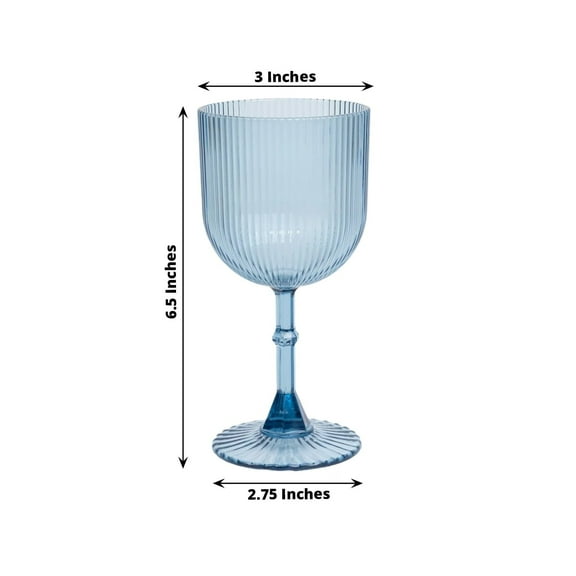 Efavormart 12-Pack Dusty Blue Plastic Wine Glasses 9oz, Vintage Ribbed Pattern - Reusable Shatterproof Goblets