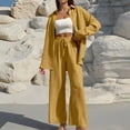 thumbnail image 2 of Women's Casual Button Down Cardigan Wide Leg Pants Suit Set Long Sleeve Loose Fit Trousers Outfit Stylish Comfortable Two Piece Ensemble pj set, 2 of 6