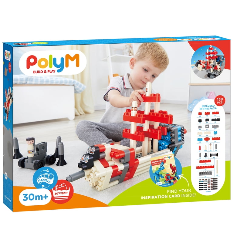 Hape: PolyM: Adventure Rocket - Red-Blue-White - 138pc Building
