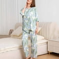 thumbnail image 4 of Jinhomg Womens Soft Cotton Pajamas Elegant Floral Print Long Sleeve Button Down Tops and Straight Pants Sets 2 Piece Casual Sleepwear Loungewear Seasonal Sale Green XL, 4 of 9