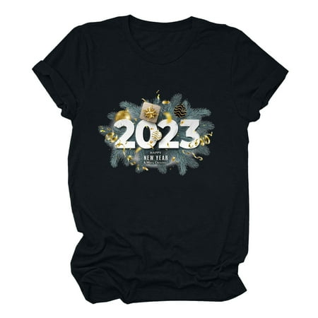 

Haykey Plus Size Tops For Women Womens Tops Women S Cash Round Neck Fashion Large Size Short Sleeved T-Shirt 2023 New Year Funny Pattern Printed Top Corset Black