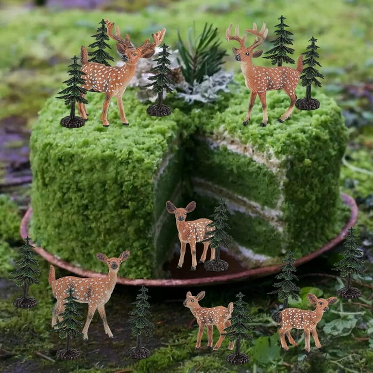16PCS Deer Figurines Model Trees Kit, Plastic Woodland Animals