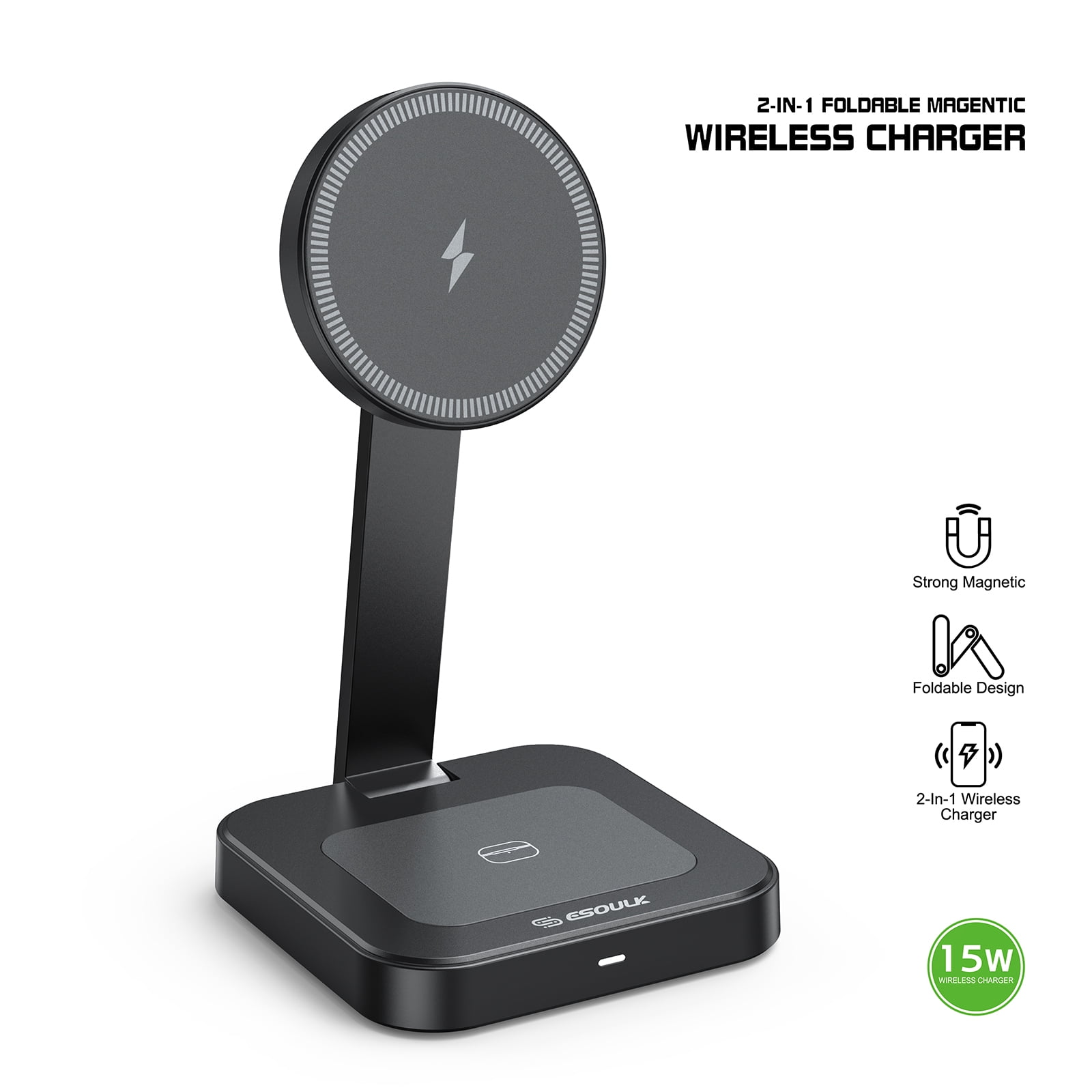 Esoulk 2-In-1  Magnetic Wireless Charger For iPhone 17 Pro Max and Airpods Pro 3