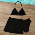 thumbnail image 4 of REDARER Girls 3 Piece Black Bikini Swimsuit Halter Neck with Rhinestone Rings & Ruffle Cover Up Skirt Beach Swimwear,4-5 Years, 4 of 4
