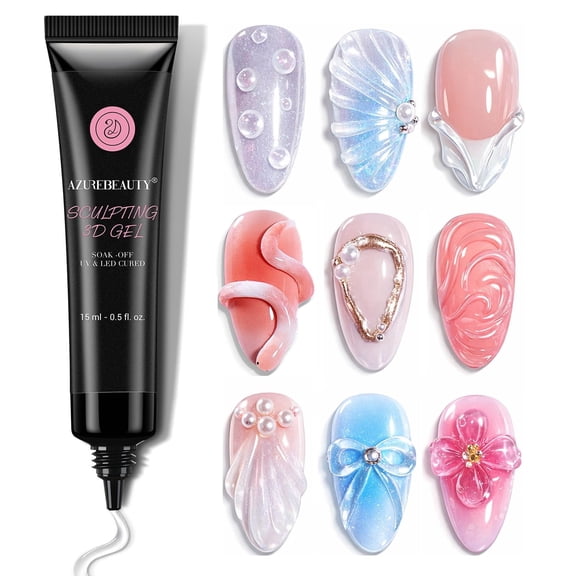 AZUREBEAUTY 3D Gel Nail Art, Sculpting Gel for Nail Art, Molding, Carving and Drawing, Rhinestones Glue for Nail Gems Nail Charms and Nail Decoration, U V LED Light Needed DIY Salon Home No Wipe, 15g
