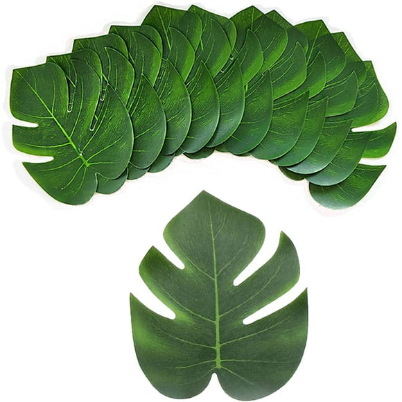 12 PCS Artificial Palm Leaves Tropical Plant Artificial Jungle Decorations Turtle Leave Faux Monstera Leaves Safari Faux Green Leave Fake for Party Decorations (8 Inch)