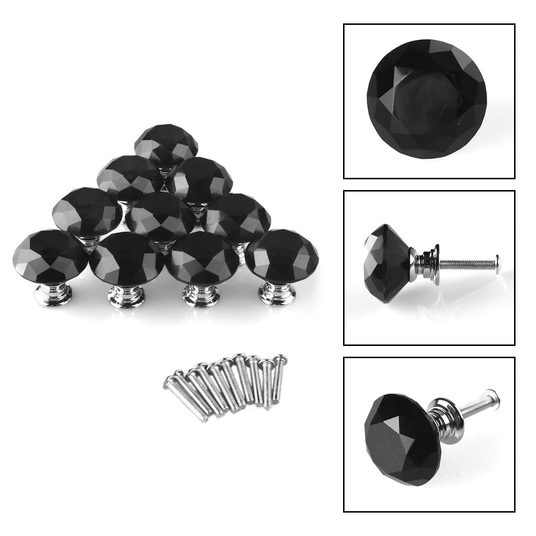Uxcell 20Pcs 30mm Diamond Crystal Cabinet Drawer Door Knobs Accessories,Black