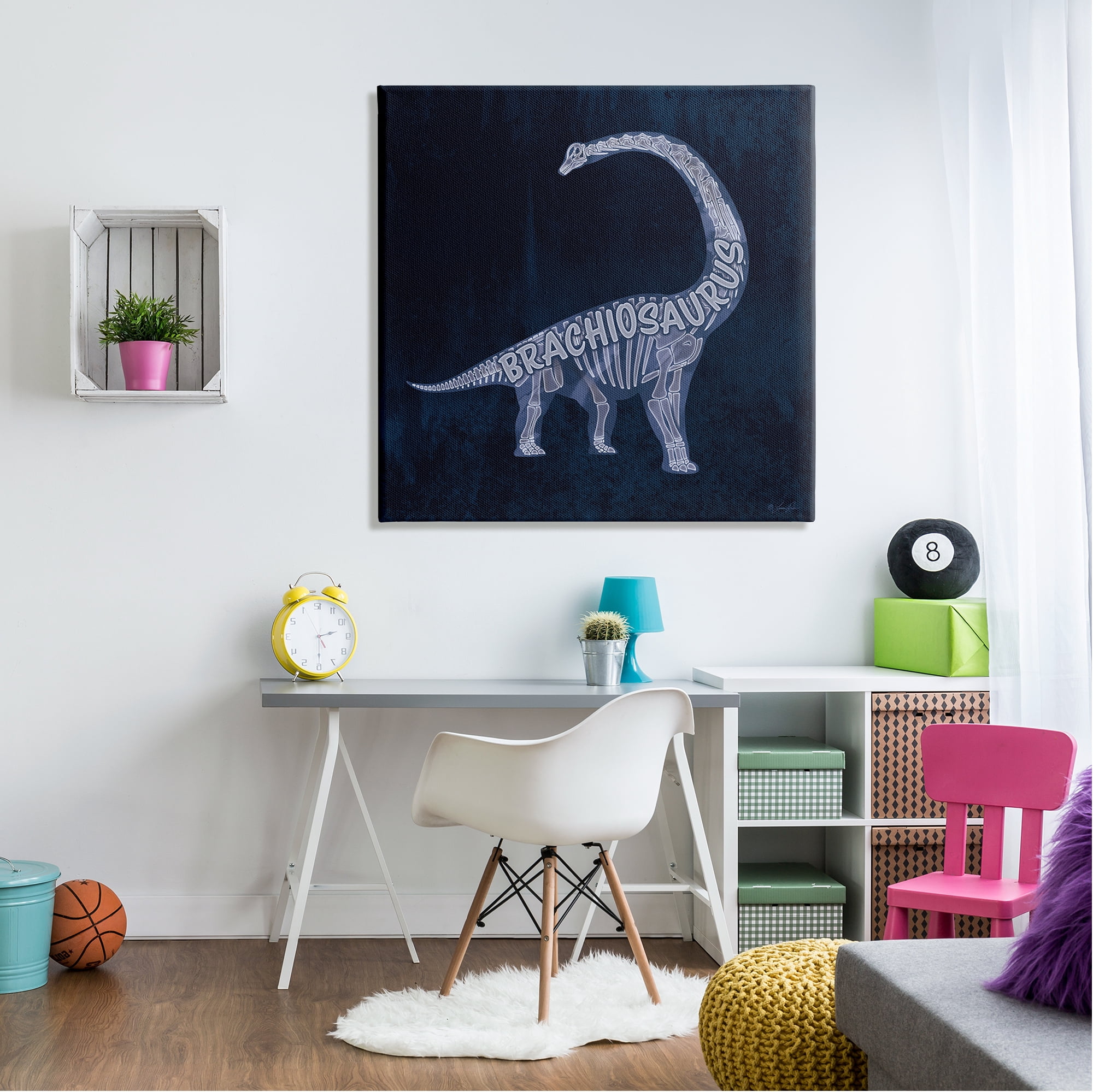 Stupell Industries Blue Brachiosaurus Skeleton Animals & Insects Painting Gallery Wrapped Canvas Art Print Wall Art, 36 x 36