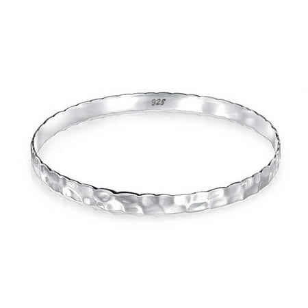 Hammered Silver Bangle - Hammered Flat Round Honeycomb Stackable Bangle Bracelet For Women For Girlfriend 925 Sterling Silver