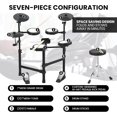 thumbnail image 6 of Beginner Electric Drum Kit - 4 Quiet Mesh Pads, 150 Sounds, Pedals, Throne & Headphones Included, 6 of 6