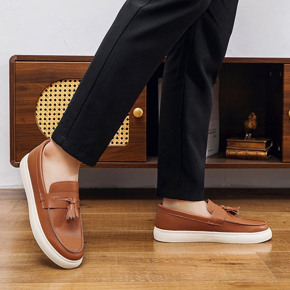 Leather Tassel Slip On Loafers for Women Summer 2026 Trendy Versatile Comfortable Business Slip-on Soft Sole Casual Shoes Brown 6
