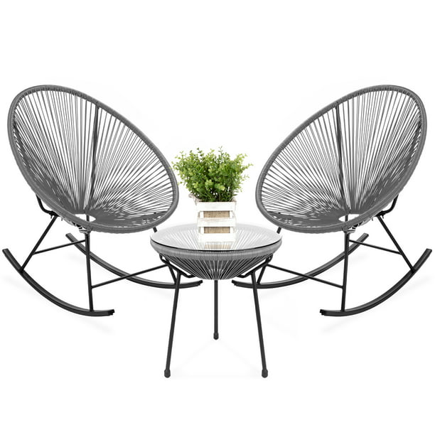 Best Choice Products 3 Piece All Weather Patio Woven Rope Acapulco Bistro Furniture Set W Rocking Chairs Table Gray Com - Outdoor Furniture Rocking Chair Set