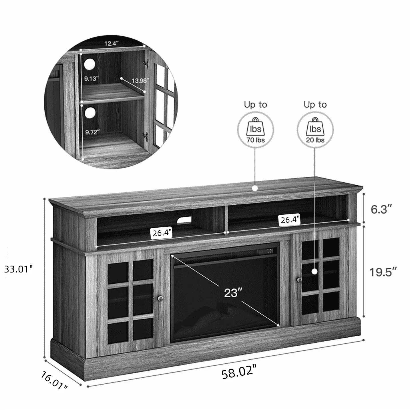 CHITOOMA TV Stand for 75" TVs with Electric Fireplace photo 7