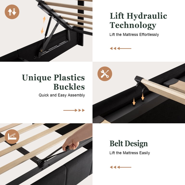 Amolife Queen Lift-Up Storage Bed, Black Velvet photo 7