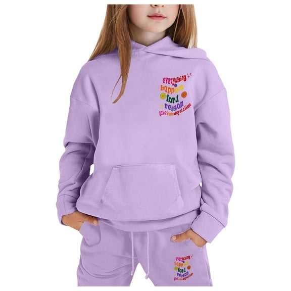 Wangxq Girls Outfits,Winter Girls Outfits Tracksuit With Stylish Print Hoodie And Joggers Warm Kids -Purple