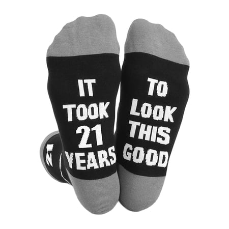 Humorous Text Design Cotton Black Calf Socks with 18th 21st 30th 40th 50th 60th For Adults Birthday Celebration Gifts