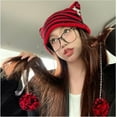 thumbnail image 4 of SikaFu Cat Ear Beanie Y2K Striped Crochet Hats Vintage Grunge Accessories Slouchy Beanies for Women, 4 of 7