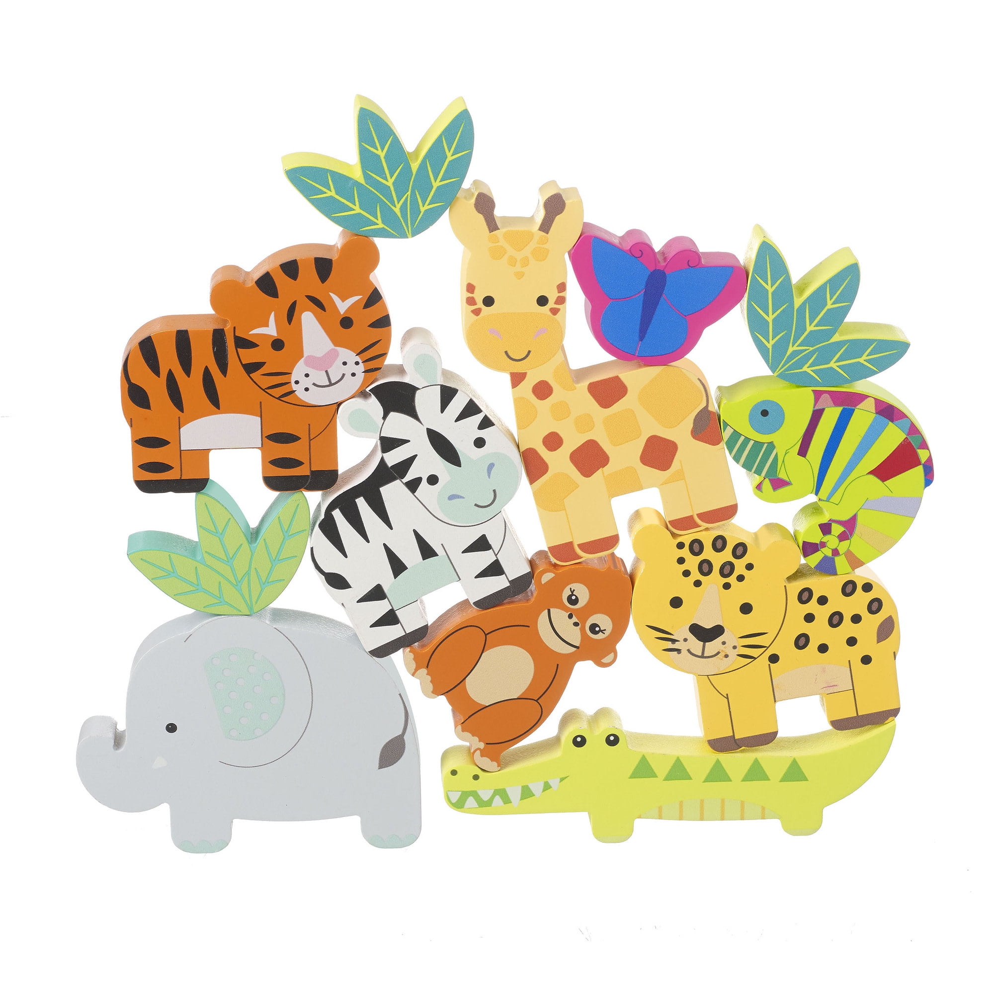 Orange Tree Toys: Stacking Jungle Animals - Wooden Animal Shaped Blocks, Stack & Play, Developmental Toy, FSC Certified, Toddlers & Kids Ages 1+
