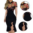 thumbnail image 5 of Femmes Été Bodycon Fleur Volants Creux pour Partie Ourlet Robe Parti Manches Courtes Maille Brodé Élégant pour la Soirée Broderie/S, 5 of 5