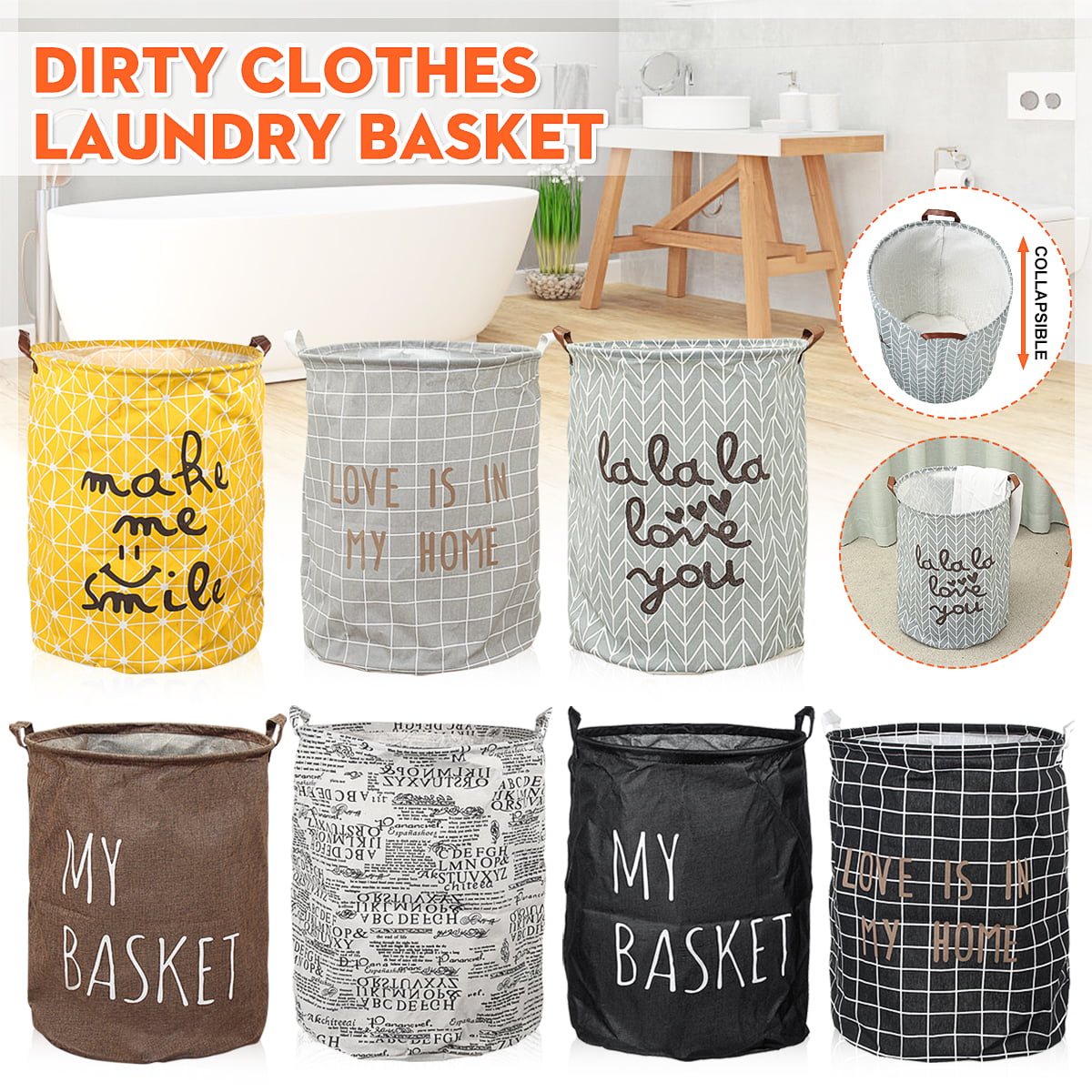 Details about  / Foldable Laundry Hamper Cotton Fabric Basket Bag Dirty Washing Clothes Storage