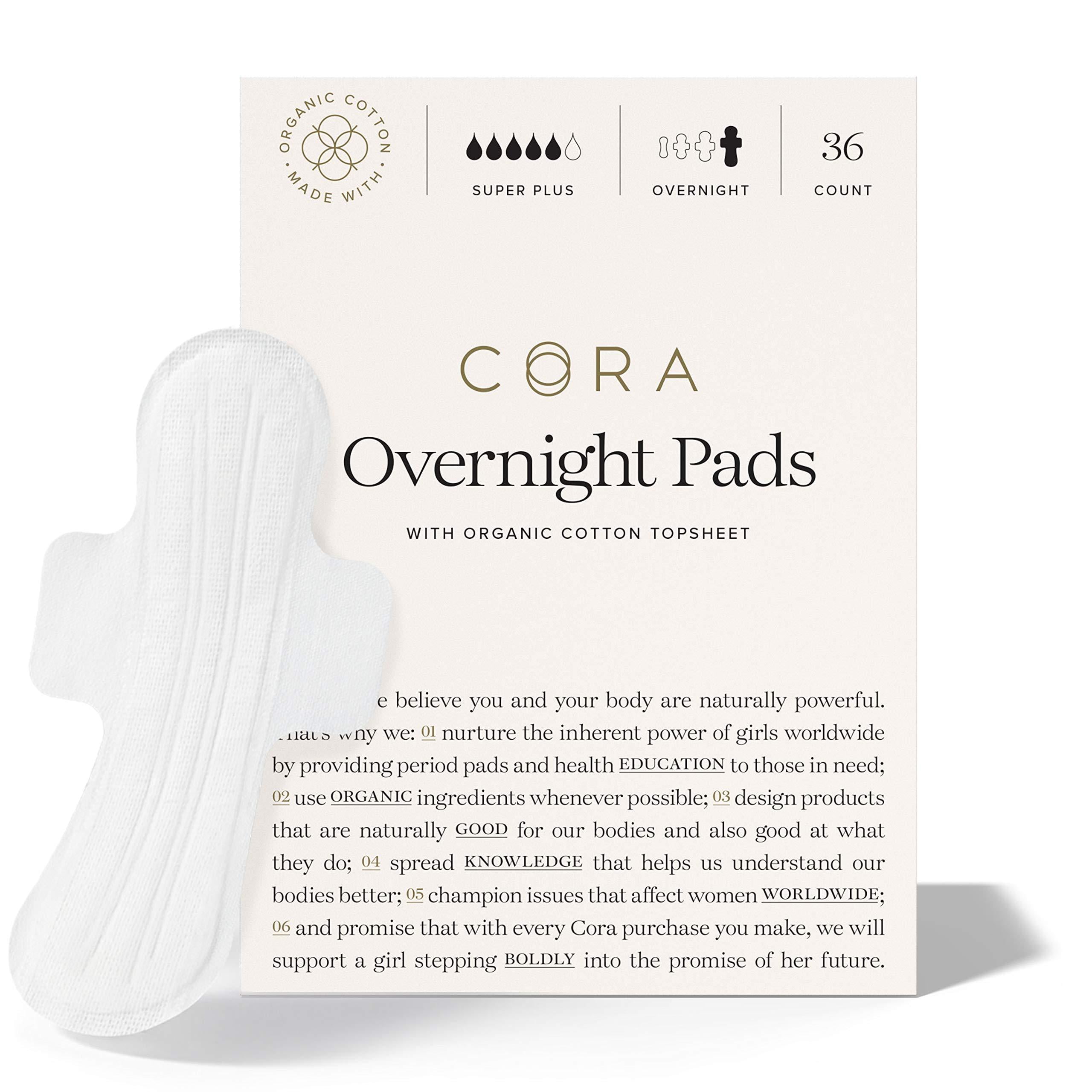 Cora Ultra Thin Organic Cotton Period Pads, Overnight Absorbency, with ...