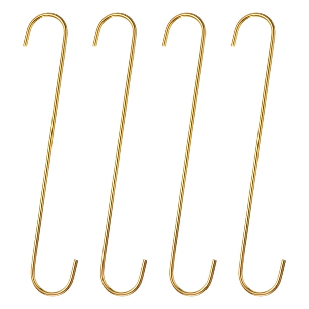 Ganchos en S largos Uxcell de 4 piezas de 12 pulgadas para colgar, ganchos en S para colgar plantas y utensilios de cocina, dorado