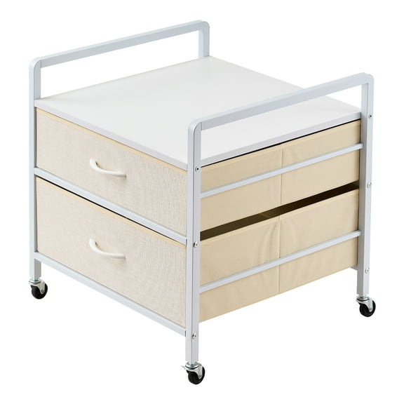 KFFKFF Compact Refrigerator Stand with Storage, Supports up to 176 lb, Compact Refrigerator Table with 2 Storage Drawers & 4 Movable Wheels, Portable Compact Refrigerator Shelf