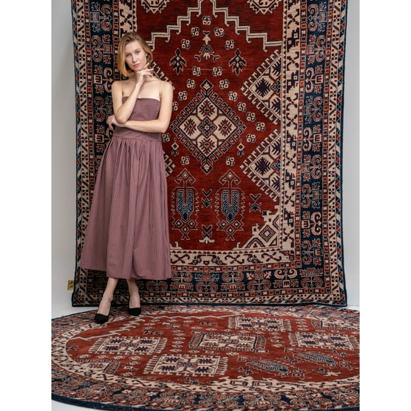 Rugsotic Carpets Hand Knotted Wool Area Rug, 8'x10', Rust Blue, Rectangle, Oriental, High Pile Handmade Rug for Living Room Bedroom