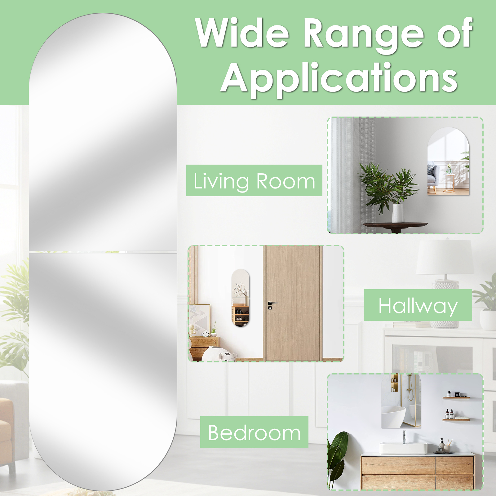 Threns 8Pcs Acrylic 2mm Self Adhesive Mirror Sticker Free Punching Flexible Mirror Wall Sticker Strong Adhesion for Wall Bathroom Home