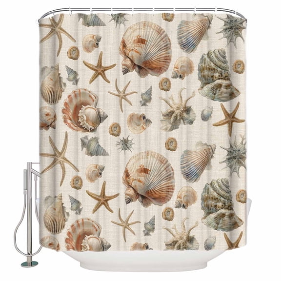 Small Stall Shower Curtain 36x78 Inch Narrow Half Size Seashell Coastal Bath Curtains Bathroom Decor Summer Beach Ocean Starfish Burlap Waterproof Fabric Shower Curtain Set with Hooks 36 Inch
