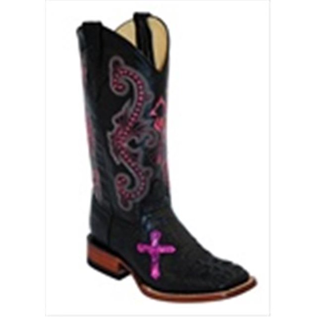 Ferrini 9039304100B Ladies Print Caiman Square Toe Black Boots 10B