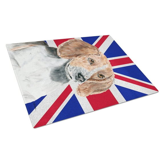Caroline's Treasures English Foxhound with English Union Jack British Flag Glass Cutting Board Large Size