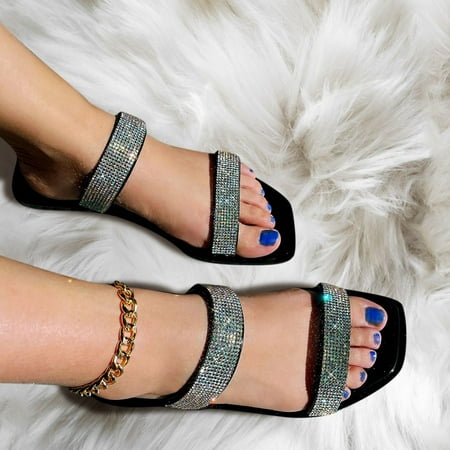 

PEASKJP Comfortable Sandals for Women Women Beach Casual Open Toe Non-Slip Square Toe Breathable Sandals Slippers Slippers for Women Platform Sandals Black 8.5