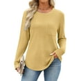 thumbnail image 7 of SYMOID Womens Yellow Relaxed Fit Waffle Knit Top - Crew Neck Long Sleeve with Chest Pocket - Casual for Spring & Fall,Size S, 7 of 7