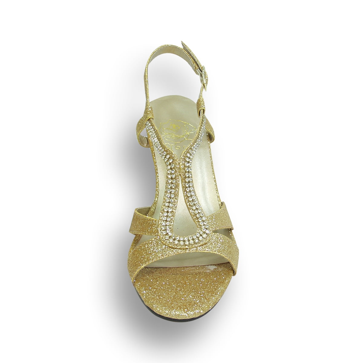 FLORAL Nikki Women's Wide Width Wedge Sandal with Swirly Rhinestone Strip Vamp GOLD 10