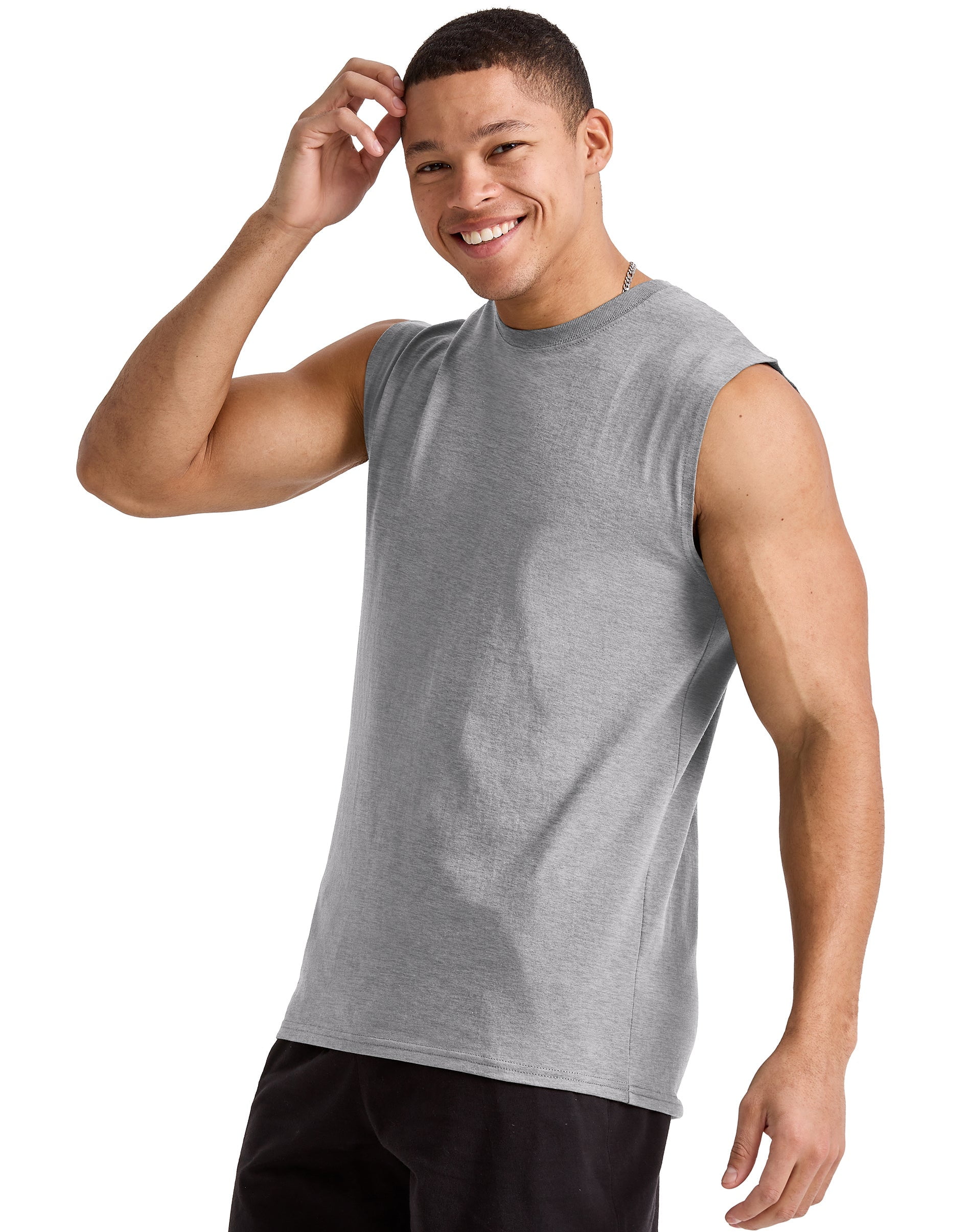 Hanes Essentials Men's Muscle Tank Sleeveless Tee Workout Gym Crewneck Midweight